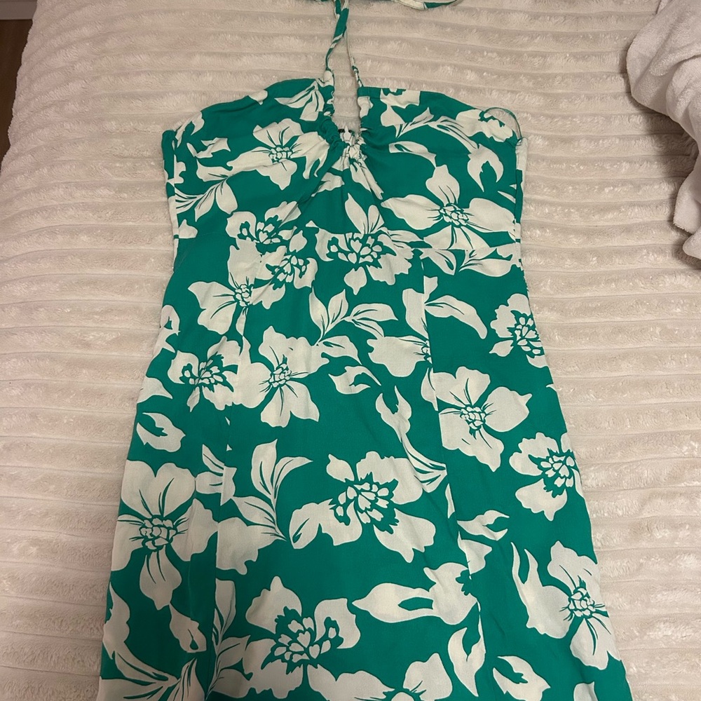 O'Neill Green and White Halter Tie Midi Sundress